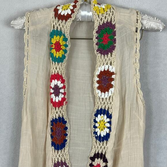 Kontrol Contemporary Vest Womens Open Front Top Size M Granny Square Trim - Picture 6 of 10